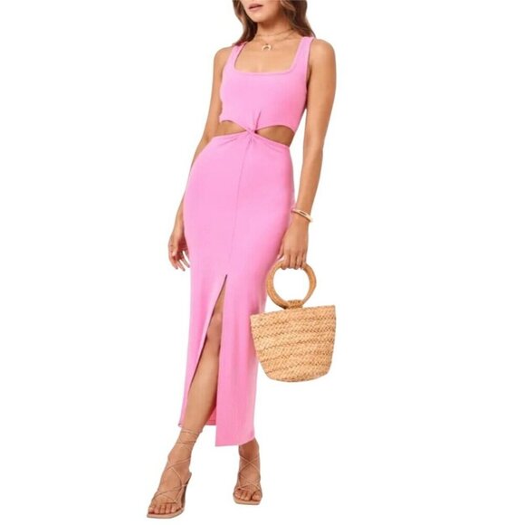 L*Space Womens Size M Skylar Guava Pink Ribbed Knit Back Cut Out Midi Dress NWT - Picture 1 of 13